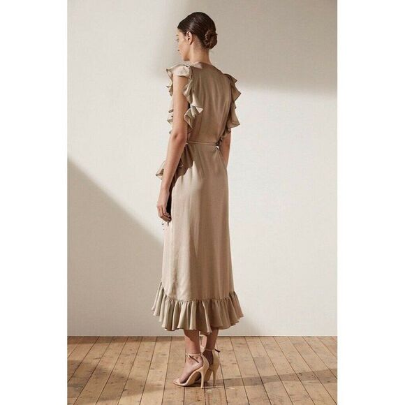 NEW SHONA JOY Sz 4 S ZEPHYR RUFFLE WRAP MIDI DRESS - Picture 2 of 3